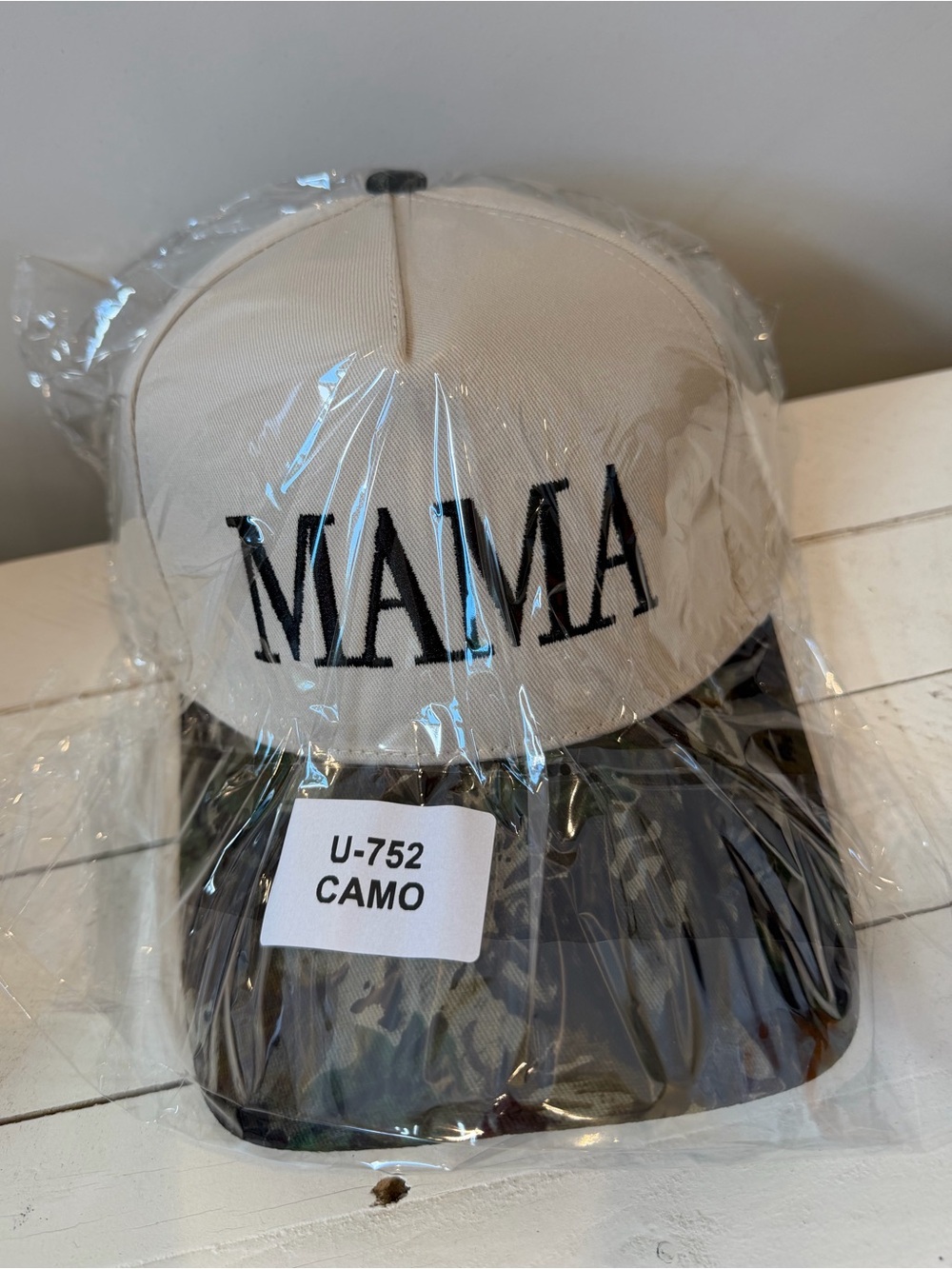 MAMA hat with Camo Print Brim - Cream